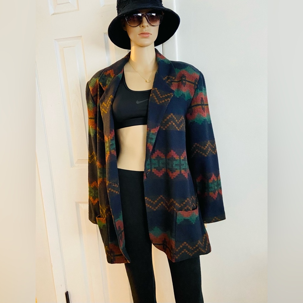 BE Basic Editions Vintage Wool Blend Southwestern Blazer Size 13/14